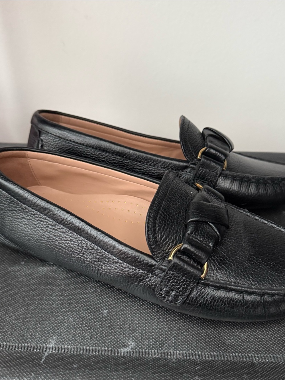 Cole Haan Women’s  Black Leather Slip-On Driving Loafers